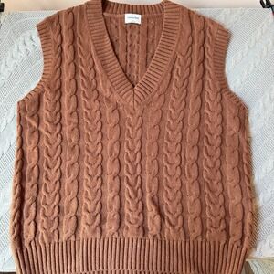 Sunday Best Sweater Vest Womens S Brown Cable Knit V-Neck Preppy Academia Knit